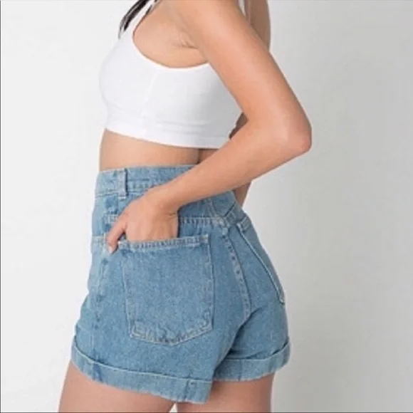 American Apparel High Rise Cuffed Jean Shorts - Picture 9 of 9